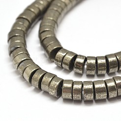 Flat Round/Disc Natural Pyrite Beads Strands&nbsp;G-I126-23-6x4mm