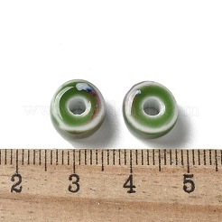 手作りの陶器ビーズ  フラットラウンド  グリーン  9.5~10x6mm  穴：3mm&nbsp;PORC-L080-C13