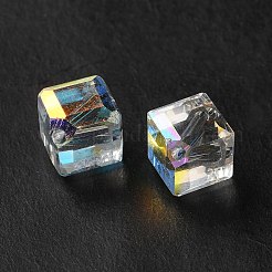 ガラス k9 ガラス  模造オーストリアクリスタルビーズ  多面カット  正方形  クリアAB  7x7x7mm  穴：1mm&nbsp;GLAA-H024-07
