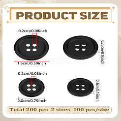 200種類の樹脂ボタン2個  フラットラウンド  4穴  ブラック  15~20x2.5~3mm  穴：2mm  100個/スタイル&nbsp;BUTT-LP0001-40
