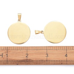 304ステンレスペンダント  鏡面研磨仕上げ  空白のスタンピングタグ  フラットラウンド  ゴールドカラー  34x30x1.8mm&nbsp;STAS-I140-17G