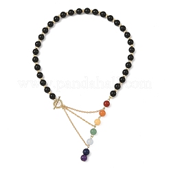 Chakra Gemstone Round Beaded Necklaces with 304 Stainless Steel OT Clasps&nbsp;NJEW-JN06348