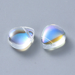 透明なスプレー塗装ガラスビーズ  トップドリルビーズ  ABカラーメッキ  ティアドロップ  クリアAB  12.5x10.5x5.5mm  穴：0.9mm&nbsp;GLAA-T016-30B