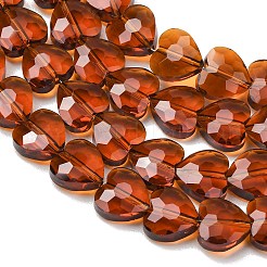 透明ガラスビーズ連売り  ハート  多面カット  サドルブラウン  10x10x4.5mm  穴：1mm  約70個/連  25.83''（65.6センチメートル）&nbsp;GL-CBA7A17-03A-11