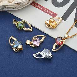 Brass Cubic Zirconia Kitten Pendants&nbsp;ZIRC-P016-M