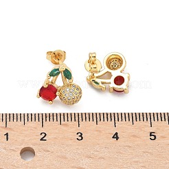 真鍮製キュービックジルコニアスタンドピアス  チェリー  18KGP本金メッキ  12.5x12.5mm&nbsp;LS-EJEW-Q017-03B-G