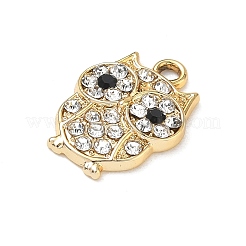 合金ラインストーンペンダント  フクロウのチャーム  ゴールドカラー  18x12.5x3mm  穴：2mm&nbsp;RB-CBA9733-02G