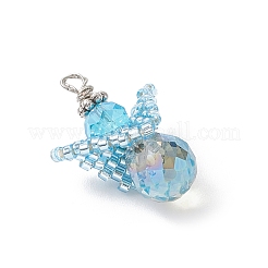 ガラスチャーム  天使  ガラスシードビーズと銅線付き  多面カット  ディープスカイブルー  22.5x15x11mm  穴：1.6mm&nbsp;PALLOY-MZ00954-03