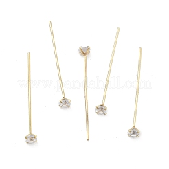 Brass Micro Pave Clear Cubic Zirconia Head Pins&nbsp;KK-M306-09G-03