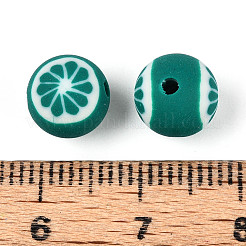 フルーツをテーマにした手作りポリマー粘土ビーズ  レモン  ティール  8.2mm  穴：1.2~1.6mm&nbsp;CLAY-T022-04H