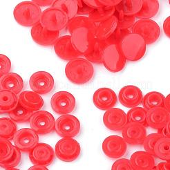 プラスチックスナップファスナー  レインコートのスナップボタン  フラットラウンド  レッド  12x6.5mm&nbsp;BUTT-S020-58E