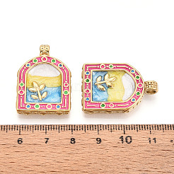 304ステンレススチールエナメルペンダント  花のアーチ  イオンプレーティング（ip）  18KGP本金メッキ  濃いピンク  30x21.5x5mm  穴：3mm&nbsp;X1-STAS-T068-18B