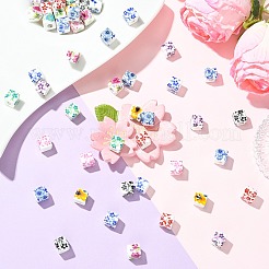 プリントされた磁器のヨーロッパのビーズ  キューブ  大穴ビーズ  ミックスカラー  10x10x10mm  穴：4mm&nbsp;FIND-CJZ0001-003