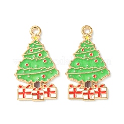 クリスマス合金エナメルペンダント  ゴールドカラー  クリスマスツリー  28.5x16.5x1mm  穴：1.8mm&nbsp;ENAM-D047-17G-07