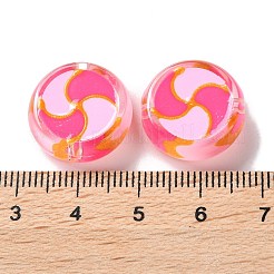 ガラスビーズ連売り  手描きのビーズ  エナメル  フラットラウンド  濃いピンク  17x7mm  穴：1.5mm  約19個/連  12.60インチ（32cm）&nbsp;GLAA-L047-03B