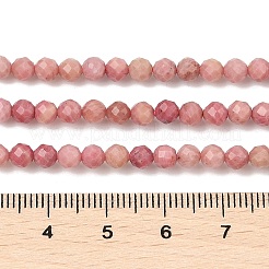 天然石ロードナイトビーズ連売り  多面カット  ラウンド  4mm  穴：0.6mm  約85~95個/連  15.35インチ（39cm）&nbsp;G-E411-11A-4mm