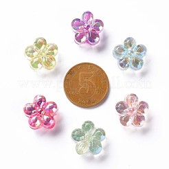 透明なアクリルビーズ  ABカラー  多面カット  花  ミックスカラー  14.5x15x8.5mm  穴：2.5mm&nbsp;X-TACR-S154-34C