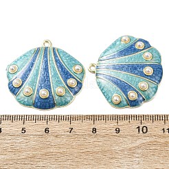 合金エナメルチャーム  貝殻の形のチャーム  ABSの模造パールと  長持ちメッキ  ラックめっき  ゴールドカラー  ミックスカラー  33x34.5~35x4.5~5mm  穴：1.8mm&nbsp;ENAM-K076-33G