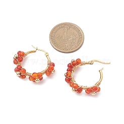 3ペアフラワー真鍮天然石フープピアス  鉄と304ステンレス鋼のイヤリング金具付き  28.5x32x11mm&nbsp;EJEW-TA00781
