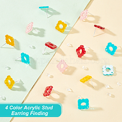 32色アクリルスタッドピアス金具4個  40個のプラスチック製イヤーナット付き  金箔の花  ミックスカラー  15x15.5x2mm  穴：1.6mm  ピン：0.7mm  8個/カラー&nbsp;FIND-PH0005-46