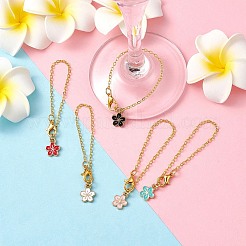 合金エナメルペンダント装飾  真鍮製フラットオーバルアズキチェーンと亜鉛合金カニカン付き  花  ゴールドカラー  65mm&nbsp;HJEW-JM01702