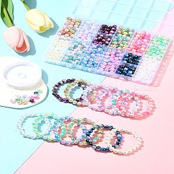 DIY ラウンドレインボー ABS プラスチック模造真珠ビーズブレスレット作成キット  ミックスカラー  7.5~8x7~7.5mm  穴：1.6~2.3mm  12色  25個/カラー  300pc&nbsp;DIY-FS0007-71