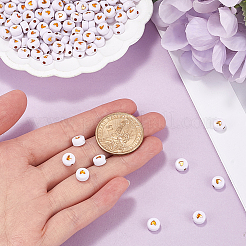 600個の不透明なアクリルビーズ  ハート付きフラットラウンド  黄金メッキ  6.5x7x3mm  穴：1.6mm&nbsp;PACR-SP0001-02B