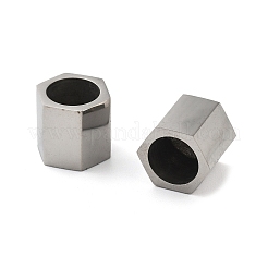 304ステンレススチールビーズ  六角  ステンレス鋼色  8x9x8mm  穴：6.5mmと1.4mm&nbsp;STAS-V008-37P