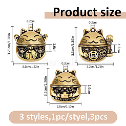 3個3スタイル真鍮ペンダント  招き猫チャーム  アンティークブロンズ  32~33x28~32x13~16mm  穴：2mm  1個/スタイル&nbsp;KK-FH0008-46