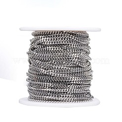 304ステンレススチールツイストチェーンカーブチェーン  溶接されていない  スプールで  ジュエリー作りのための  多面カット  ステンレス鋼色  3.5x2.5x0.6mm  約32.8フィート（10m）/ロール&nbsp;CHS-H007-52P