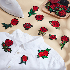 28Pcs Rose Computerized Embroidery Polyester Iron on/Sew on Patches&nbsp;PATC-WH0003-52