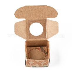 長方形の折りたたみ式クリエイティブクラフト紙ギフトボックス  アクセサリー箱  丸い透明な窓付き  花柄  4.3x4.3x2.7cm&nbsp;CON-B002-06A-02