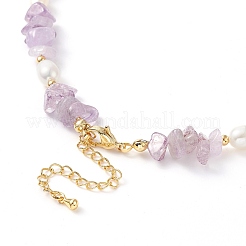 天然アメジストチップ＆パールビーズネックレス  女性のためのアクセサリー用原石のアクセサリー  15.35インチ（39cm）&nbsp;NJEW-JN04008-03