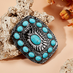1Pc Rectangle Alloy & Synthetic Turquoise Buckles&nbsp;FIND-CL0002-38B