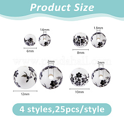 100Pcs 4 Colors Floral Printed Porcelain Beads&nbsp;PORC-DC0001-16A