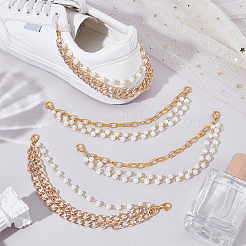 4Pcs 2 Styles Plastic Pearl & Iron Paperclip Chains Boot Strap Chains&nbsp;HJEW-PH02102-01