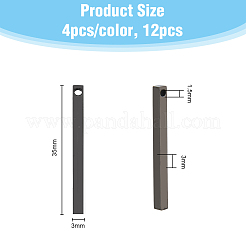 12個3色201ステンレスペンダント  バー  ミックスカラー  35x3x3mm  穴：1.5mm  4個/カラー&nbsp;STAS-DC0015-70