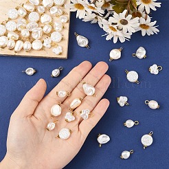 80個 8スタイル ABSプラスチック模造真珠ペンダント&コネクターチャーム  鉄パーツ  混合図形  ホワイト  ゴールドカラー  18~28mm  穴：2.2~4mm  10個/カラー&nbsp;PALLOY-YW00068