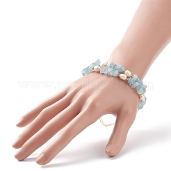 天然アクアマリンチップ＆パールビーズネックレス  女性のためのアクセサリー用原石のアクセサリー  15.35インチ（39cm）&nbsp;NJEW-JN04008-04