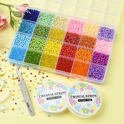DIY ストレッチ ブレスレット メイキング キット  丸いガラスシードビーズを含む  ピンセット  伸縮性のある糸  ミックスカラー  シードビーズ: 4539 ピース/セット&nbsp;DIY-YW0006-41