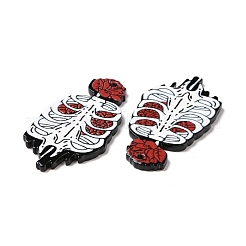ハロウィンプリントアクリルパーツ  スカル＆ローズスタイル  スケルトン模様  44.5x23.5x2.3mm  穴：1.8mm&nbsp;SACR-G026-03B