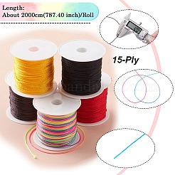 5ロール 5色 15本撚り丸型ナイロン編みコード  スプールで  ミックスカラー  1.2mm  約21.9ヤード（20m）/ロール  1色/ロール&nbsp;NWIR-YW0001-06B