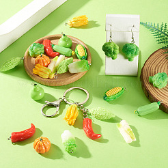 20個10スタイル不透明樹脂ペンダント  模造野菜  プラチナ鉄ループ付き  混合図形  17~36x13.5~22x7~19.5mm  穴：2~2.2mm  2個/スタイル&nbsp;RESI-TA0005-37