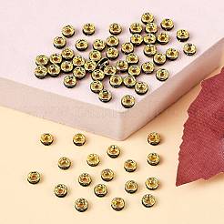 真鍮製A級ラインストーンスペーサービーズ  黄金メッキ  ロンデル  ニッケルフリー  ジェット  4x2mm  穴：0.8mm&nbsp;RSB034NF-04G