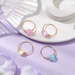 丸い天然セレナイトの指輪  女性用銅線巻きリング  ミックスカラー  usサイズ8 1/2(18.5mm)&nbsp;RJEW-TA00127