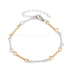 ツートンカラーの304ステンレススチール製ツイストロープリンクチェーンブレスレット（女性用）  イオンプレーティング（ip）  長持ちメッキ  ゴールデン·ステンレス鋼色  6.57インチ（16.7cm）&nbsp;BJEW-A160-09GP
