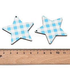 MDF両面プリント大型ペンダント  タータンチェック柄の星型チャーム  ミックスカラー  47.5x50x2.5mm  穴：1.8mm&nbsp;WD-CBAAE3D-02