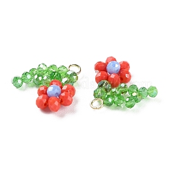 ガラスビーズのペンダント  真鍮のループを有します  フラワーオブライフチャーム  レッド  18~20x23~24x5~5.5mm  穴：2.5mm&nbsp;GLAA-C028-07C