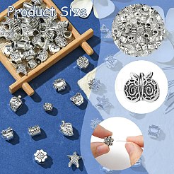 60個15スタイルチベットスタイル合金ヨーロピアンビーズ  大穴ビーズ  混合図形  アンティークシルバー  8~15x8~12.5x6~9.5mm  穴：4~4.7mm  4個/スタイル&nbsp;FIND-YW0005-07