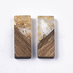 透明樹脂＆ウォールナットウッドチャーム  金箔  長方形  ゴールド  23x9x3.5mm  穴：2mm&nbsp;RESI-Q210-007A-A01